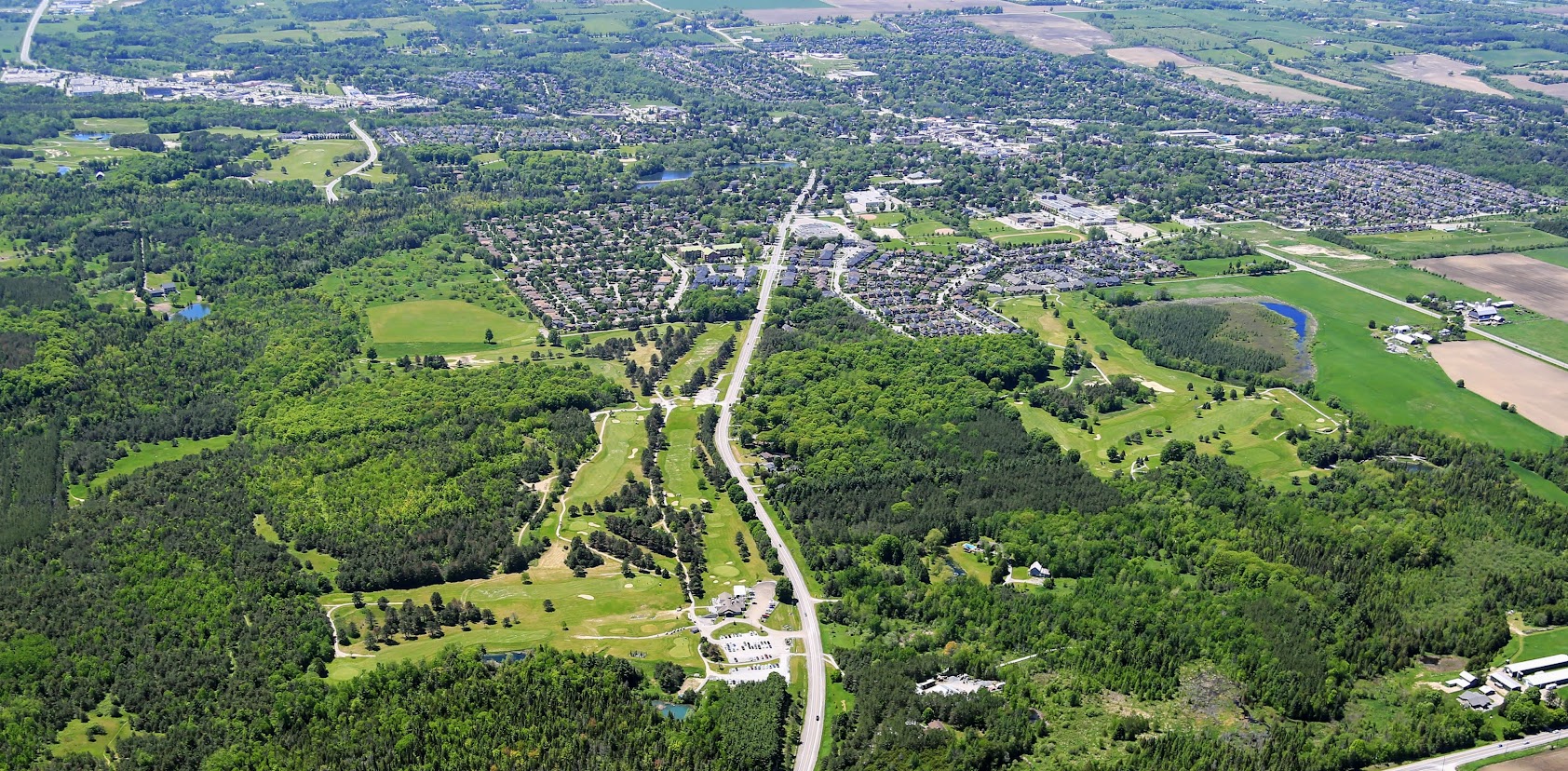 Aerial scenic golf course Uxbridge near Toronto
